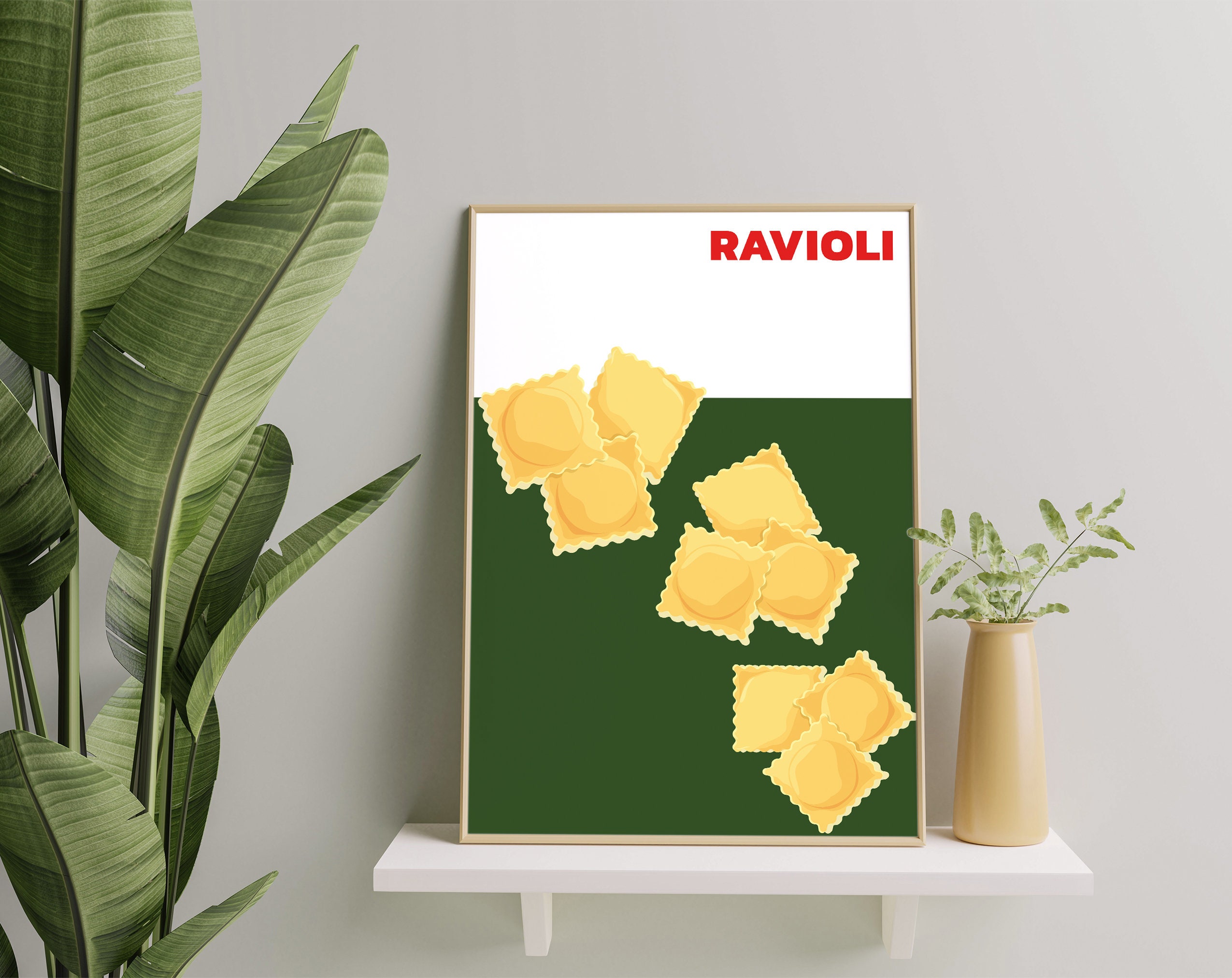 Italian Ravioli Pasta Digital Poster, Classic Minimalist Kitchen Wall ...