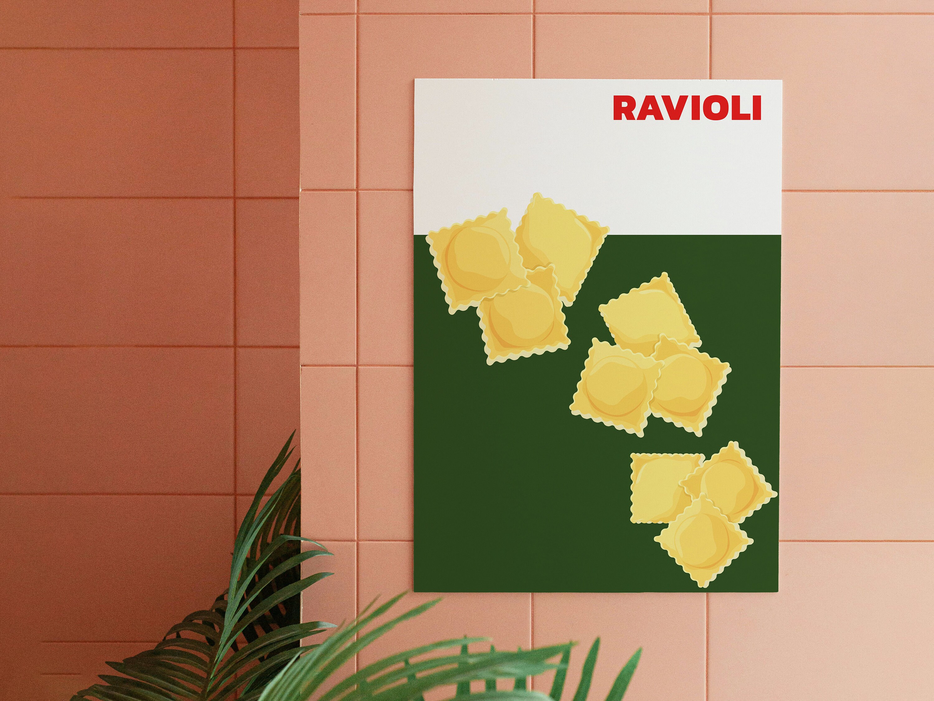 Italian Ravioli Pasta Digital Poster, Classic Minimalist Kitchen Wall ...