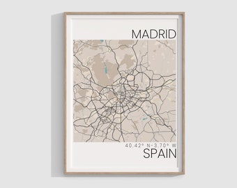 Madrid City Map Art Print, Minimalist Home Decor (Digital Download)