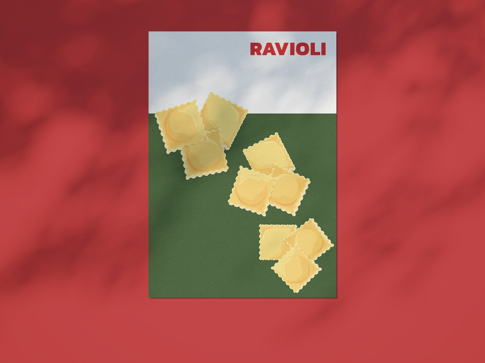 Italian Ravioli Pasta Digital Poster, Classic Minimalist Kitchen Wall ...