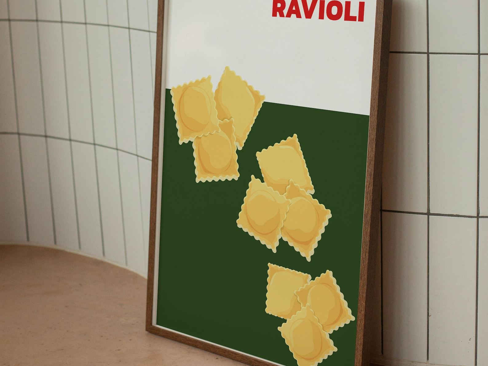 Italian Ravioli Pasta Digital Poster, Classic Minimalist Kitchen Wall ...