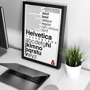 Helvetica typografisches Poster, Geschenk für Schriftsteller, Werbebüro-Dekor-Plakat, digitales Plakat für Büro, dekoratives Kunstdruck-Geschenk
