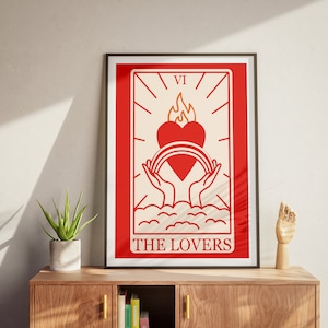 Tarot Card The Lovers Digitale Poster - Liefde, Romantiek, Verbinding, Perfecte Harmonie Art Print, Ideaal Valentijnsdagcadeau, Home Office Decor