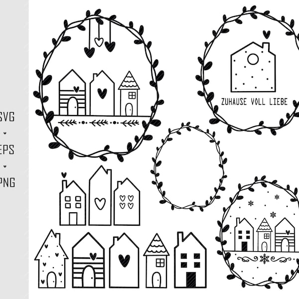 Plotterdatei Häuser Haus svg, Zuhause voller Liebe svg, Home svg, Deutsche Sprüche zu Hause, Cricut Plotterdateien