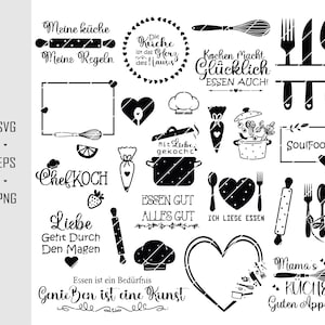 Arquivo de plotter de cozinha Svg Ícones de vetor de culinária Assando PNG Cozinha Cricut Vinil Arquivo de corte a laser cozido com amor clipart Cozinha da mamãe assando