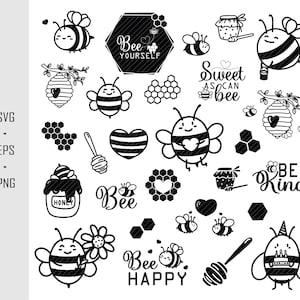Biene SVG-Bundle, Hummel-Svg, Honig-Svg, Biene Clipart, Biene Silhouette, Be Hand gezeichnet Png, Schnittdateien, SVG-Dateien für Cricut