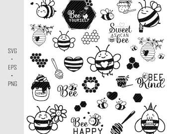 Bee SVG Bundle, Bumble Bee Svg, Honey Svg, Bee Clipart, Bee Silhouette, Be Hand Drawn Png, Cut Files, Svg Files For Cricut