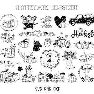 Fichier de traceur d'automne, fichier de traceur d'automne allemand DXF SVG PNG, salutation d'automne bonjour, Silhouette de feuille Cricut, tracé de fichier de découpe vinyle Bundle