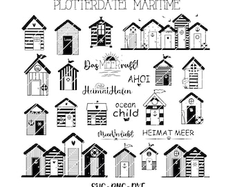 Paquete náutico alemán Hola archivo de trazador Svg marítimo Casa de playa Clipart Svg de faro Svg de gaviotas Svg de bienvenida al norte