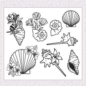 Conchiglie Svg, pacchetto di file Svg per plotter marittimo File plotter "Conchiglie con fiori", Per tracciare e realizzare regali e decorazioni