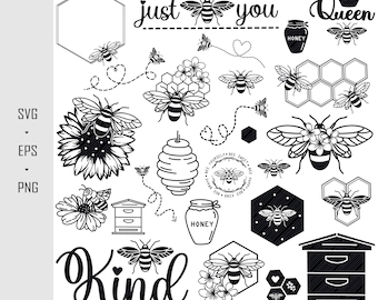 Bee Svg, Bee Png, honingraat Svg, Bee Clipart, bijenkoningin Svg, Bee Hive Svg, Honey Bee Svg, schattige Bee Svg, Bumble Bee Svg