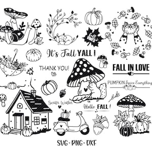 Automne Svg, Bonjour herbst svg, Bonjour automne salutations SVG Eps DXF PNG vecteur lettrage feuilles citrouille laser fichier traceur téléchargement numérique
