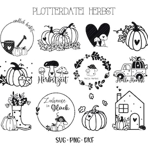 Arquivo de plotter alemão outono, Olá outono, Arquivo de plotter Cricut Silhouette Studio, Magia do outono, Pacote SVG de saudações de outono - folhas de abóbora
