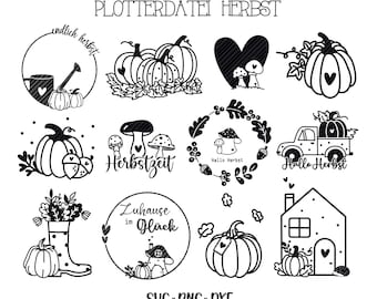 Tysk plotterfil höst, Hej höst, Cricut Silhouette Studio plotterfil, Höstmagi, Hösthälsningar SVG-bunt - pumpablad