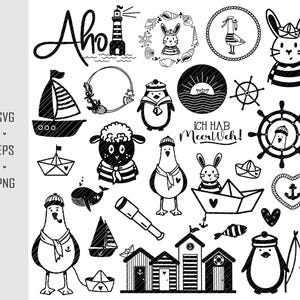 Tedesco Meer Plotter File Svg Pacchetto nautico Ciao file plotter Anker Cricut Wale Silhouette Bottiglia Clipart Vinile Taglia File Barca Faro