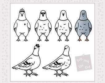 Plotter file Pigeon SVG Eps DXF PNG Cute pigeon clipart Digistamp dove Laser File Laser Cut Cutting File Plotter Digital Download