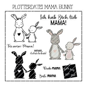 Duitse Baby en Mama Bunny plotterbestand SVG DXF PNG Ik hou van je moeder Cricut silhouet download plotbundel schattige dieren clipart