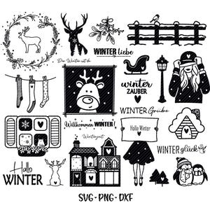 Winter Plotterdatei svg Png - Plotterdatei Hallo Winter - Winter Hirsch svg, Schriftzug Winter deutsch - Silhouette Cricut Download Hirsch svg