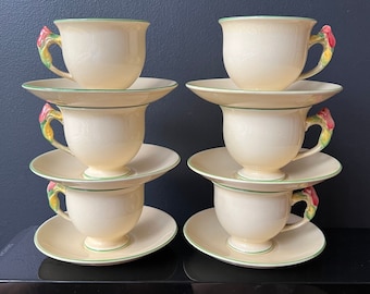 Royal Winton Grimwades Rosebud Pattern Cream Colour Demitasse Cups Saucers Creamer Sugar Bowl England Floral Rose Antique Pattern