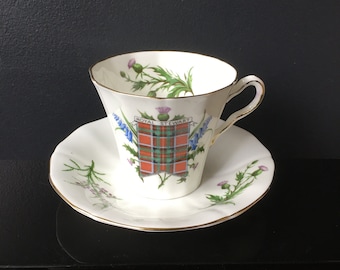 Royal Stewart Tartan Teacup and Saucer Adderley Fine Bone China Scottish Clan Tartan Thistle