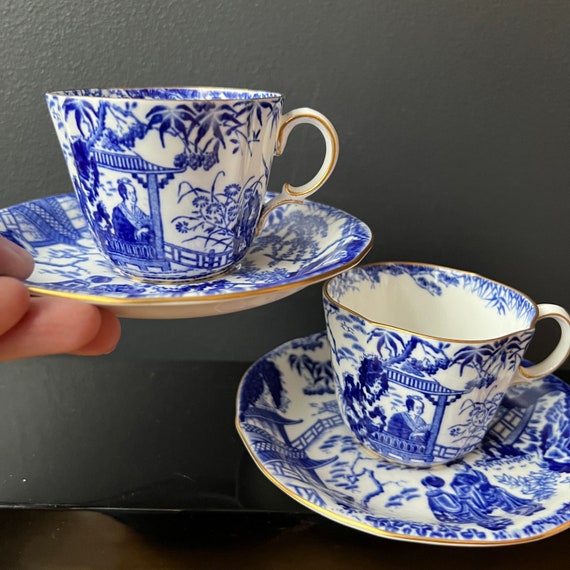Royal Crown Derby Blue Mikado Tea Cup and Saucer Set Fine Bone