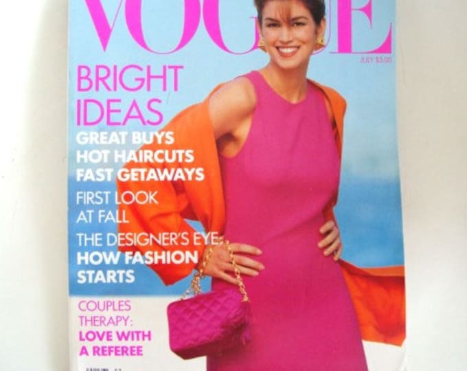 Vintage 80s 90s Vogue Magazine July 1990 Cindy Crawford Halston Claudia ...