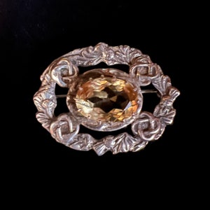 Stunning Scottish Brooch Sterling Silver Thistles With Citrine Centre Robert Allison Hallmarked