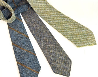 Cravates vintage en laine écossaise, tissées maison, tweed aux couleurs de l'Ecosse Lot