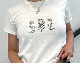 Flower Retro Graphic T-shirt | Photocopy Halftone Baby Tee | Vintage Streetwear Shirt Style