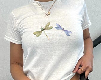 Camiseta de bebé con libélula / Gráfico de acuarela / Top de insecto / Bicho / Caprichosa / Estilo retro vintage y coqueta