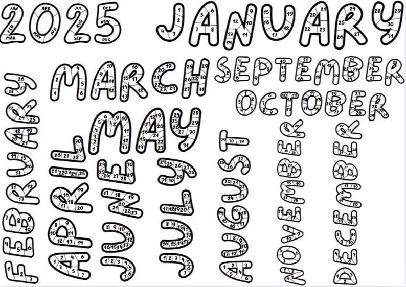 2025 Colourin Calendar Printable Daily & Monthly Calendar Fun Colouring Calendar 365 Daily