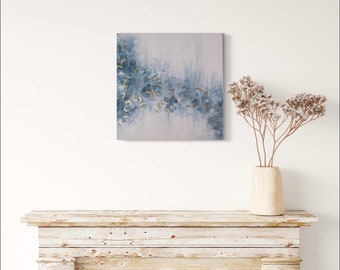 original painting, blue and gold abstract design on canvas.