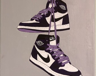 peinture originale, chaussures, jordan 1, violet