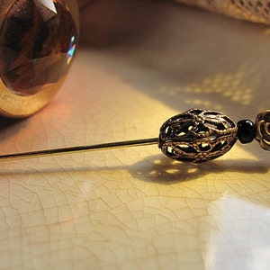 Brass Rose and Filigree Victorian Edwardian Stick Pin or Ascot Pin