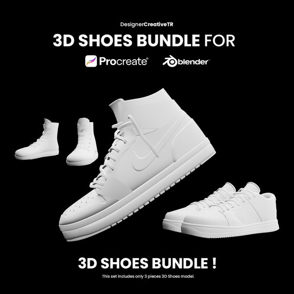 3D Shoes Bundle, 3D Procreate Shoes, 3D Shoes, 3D Model, 3D Man Shoes, 3D Woman Shoes, 3D Sport Shoes Model, 3D Design, Procreate, Blender