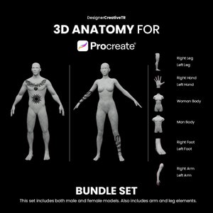 Procreate 3D Models Bundle, 3D Man model, 3D arm model, 3D leg model, 3D torso, Procreate 3D human body, Model tattoo, Tattoo mockup