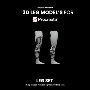 Op de afbeelding: Een digitale illustratie van twee 3D-benen met slang-tatoeages. De benen zijn grijs en de slangen zijn zwart. De tekst "LEG SET" staat onder de benen. De tekst "This package includes right and left leg only." staat onder de tekst "LEG SET".