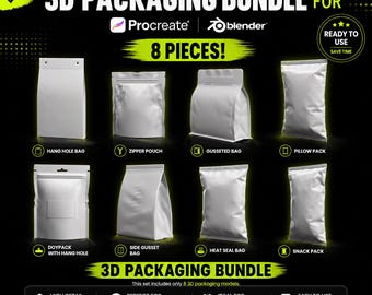 3D Packaging Procreate Model: Food & Coffee Bag Templates