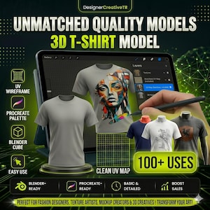 May include: An advertisement for 3D T-shirt models. The image shows several t-shirts on mannequins, including a gray, a white, a navy blue, and a gray shirt with a design. The text reads "UNMATCHED QUALITY MODELS 3D T-SHIRT MODEL".