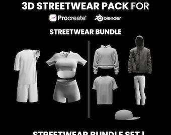 3D Streetwear Pack, 3D Model Bundle, 3D T-shirt, 3D Procreate, Procreate Model, 3D Wear, 3D Sweatshirt, 3D Hoodie, 3D Clothes, 3D Model