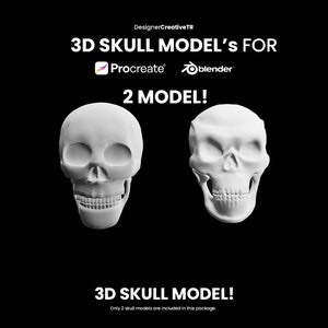 Procreate 3D Object Skull Model Tattoo Brush Witch Animal Skull Head Magic Poison Dark Soul Doodle Art Digital How Paint Easy Realistic