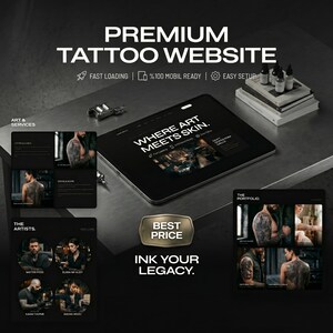 Premium Tattoo Studio Website Template | Dark Mode PHP Script | Tattoo Artist Portfolio | No Database Needed | Commercial Resell Rights