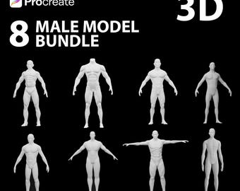 3D Male Model Bundle: Procreate Tattoo Design (Digital Download)