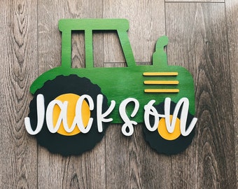 Custom Tractor Wood Sign Kids Layered 3D Decor For Nursery Homemade Personalized Name Wall Art Gift For Boys Room Girls Room Green Plaque