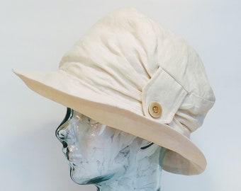 Chapeau de voyage en lin, chapeau d'été en lin, chapeau de voyage femme, chapeau de soleil femme, chapeau de soleil en lin, chapeau de bob en lin, chapeau des années 1940 pour femme, chapeau de plage en lin