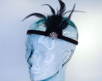 The Gatsby Headband, Velvet Headband, Black Fascinator, Flapper Headband, Headband, Adjustable Headband, Flapper Fascinator, Black Headband