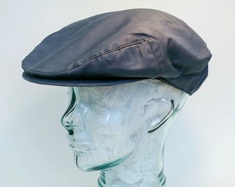 Dark Steel Blue Cotton Flat Cap, Handmade Poor Boy Hat, Ivy League Style