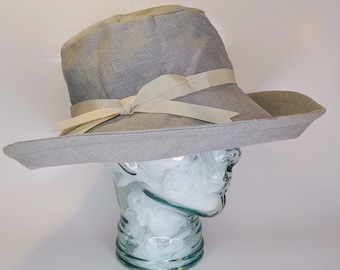 Handmade Linen Garden Party Hat: Grey Beach Sun Hat