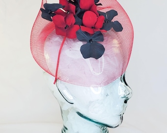 Red Floral Fascinator: Velvet & Silk Flower Headband