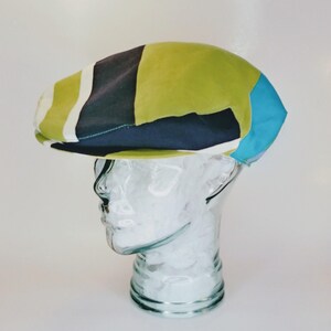 Mens Linen Flat Cap: Striped Summer Golf Hat